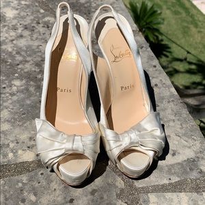 Christian Louboutin White Satin Sling Back Pumps